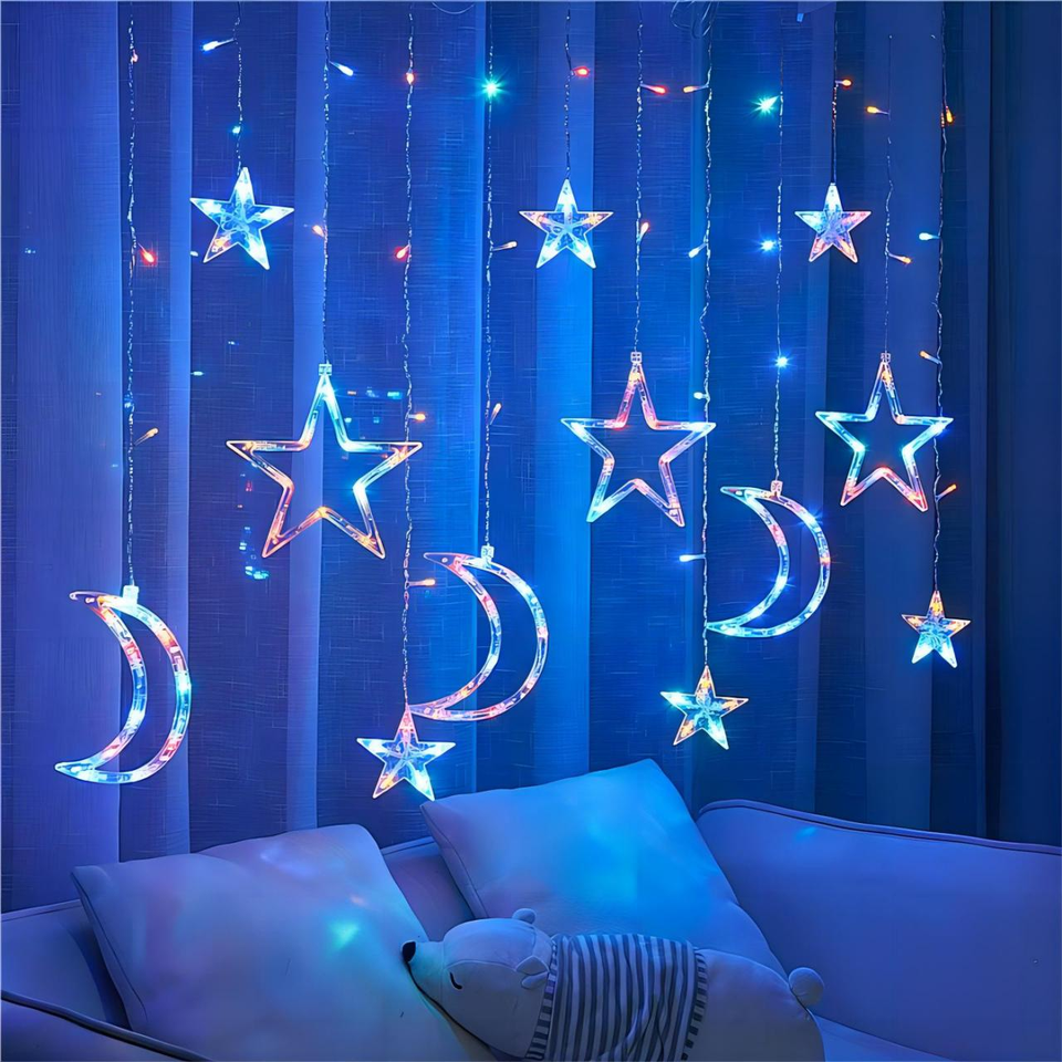 Star Moon Eid Mubarak Ramadan Decorations LED Window Curtain Fairy ...