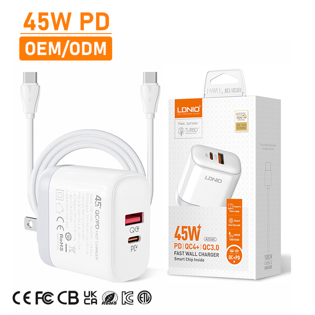 LDNIO A2526C Hot Selling Fast Wall Charger 45W Wholesale Mobile USB Smart Charger UK/EU/US Type-c Best Selling Fast Charger