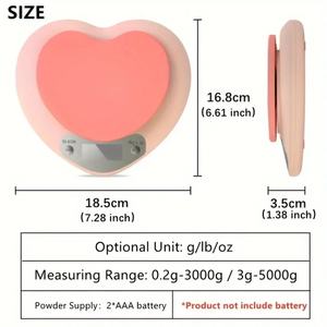 गर्म बिक्री गुलाबी दिल के आकार के इलेक्ट्रॉनिक रसोई पैमाने 10 किलोग्राम अधिकतम वजन वाली बैटरी खाना पकाने और बेकिंग के लिए संचालित - Product Image 6