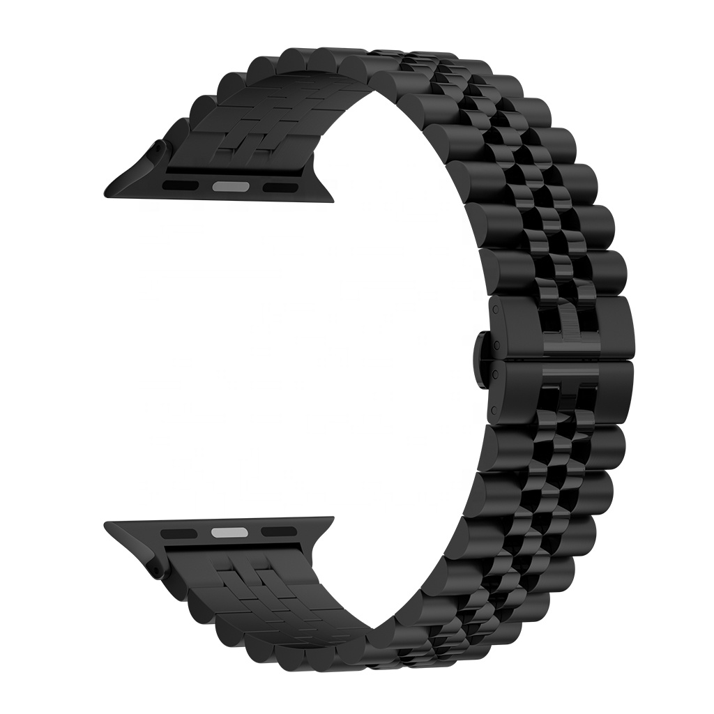 Keepwin 5 Bead Solid Jubilee Stainless Steel Strap Wrist Watch Band Butterfly Buckle Strap Bracelet for Apple IWatch 11 10 9 8 7