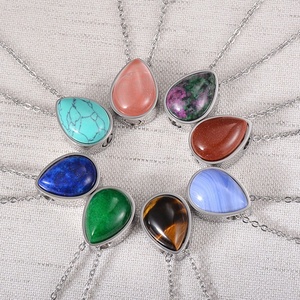 Collar con Colgante de Piedra Natural Brillante en Forma de Lágrima para Mujer, Cadenas Finas de Acero Inoxidable a la Moda para Fiestas - Product Image 3