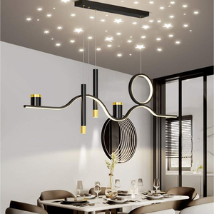 Moderno semplice ferro nero LED regolabile regolabile altezza lampadari lungo strisce tavoli da pranzo creativo cielo stellato Bar - Product Image 3