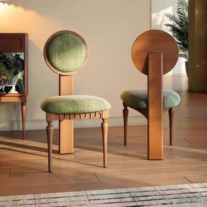 Nordic Cream Retro French Solid Wood Dining Chair Upholstered Modern Minimalist Design For Dining Room Adult Use - Product Image 3