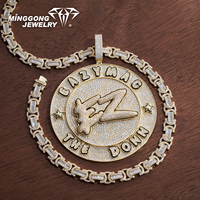Pendentif rond personnalisé rotatif plaqué or avec moissanite, cercle tournant, style hip-hop, pendentif prénom personnalisé pour bijoux de rappeur