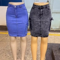 Neue Damen High-Waist Gerade Casual Midi Denim Cargo Rock Frühling Knitterfreier Schnelltrocknender Großhandel