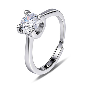 Moissanite Ring Geometric Four Prong Hollow Zircon <b>Simulated</b> <b>Diamond</b> Open Band For Women Engagement Jewelry - Product Image 2