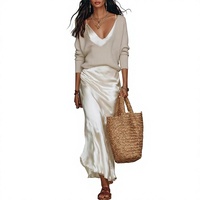 Ensemble deux pièces printemps 2026 pour femme, style européen et américain, robe midi et haut en satin couleur unie - Tenue décontractée professionnelle