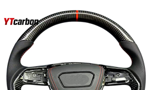 Ytcarbon พวงมาลัยให้ความร้อนสำหรับ <span class=keywords><strong>A6</strong></span> C8 Avant allroad อุปกรณ์ตกแต่งภายในรถพวงมาลัยแบบปรับแต่งได้จริงคาร์บอนไฟเบอร์ - Product Image 5