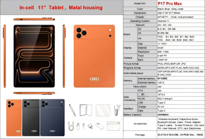 Tablette DXD P17 Pro Max 11 pouces, processeur octa-core, 6 Go de RAM, 128 Go de stockage, Android 11, corps entièrement métallique, 4G LTE, débloqué, kit de liaison sans fil - Product Image 2