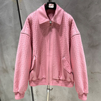 Blouson bomber oversize en cuir tissé, véritable cuir, rose poudré, pour femme