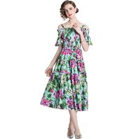 Vestido de verano de manga corta con hombros descubiertos, estampado Floral