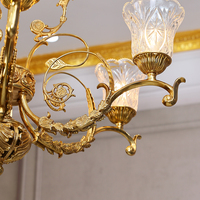 Lustre en métal doré antique avec abat-jour en verre gravé, 6 bras, style baroque classique, LED 5000K lumière du jour, lampe de plafond pour salon
