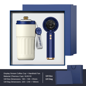 Tasse sous vide en acier inoxydable à affichage de la température + ventilateurs à main imprimés en sérigraphie ensembles de cadeaux promotionnels immobiliers rechargeables - Product Image 2