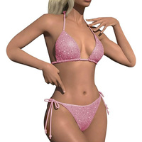 Conjunto de Bikini Micro Mini Bandeau Personalizado de Última Moda para Mujeres Jóvenes, Sexy, con Tiras, Diseño Sólido, 2 Piezas, Tirantes Ajustables, Traje de Baño