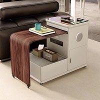 Nouvelle Table Basse Intelligente Moderne en Bois de Pin 2026, Amovible, avec Recharge Sans Fil, Table d'Appoint de Canapé, Meuble Latéral Rétractable pour Salon
