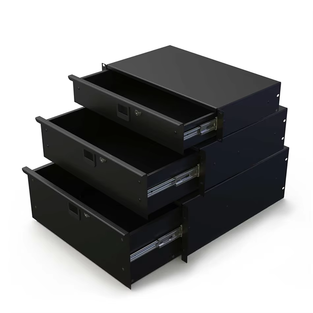 Rack Mount Drawer for 19-Inch Server Cabinet Network Rack Sliding Drawer Case or DJ with Lock and Key Custom 1U 2U 3U 4U Black