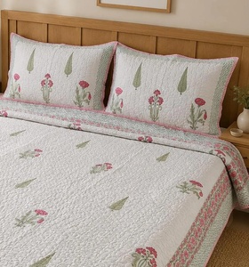 Beautiful Floral Block Printed Cotton Bedcover <b>Set</b> Lightweight Quilted <b>Comforter</b> & Pillow Covers Handmade Jaipur King Bedding - Product Image 4