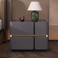 Nakas Kayu Modern Mewah Minimalis dengan Lampu LED, Pengisian Daya Nirkabel, dan Penyimpanan, Siap Pakai untuk Apartemen/Kamar Tidur