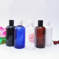 IBELONG - Botella de Plástico PET Cosmética Corta y Ancha de 250 ml, Color Azul, Blanco, Ámbar, Transparente y Negro, con Tapa a Presión, Proveedor de Envases