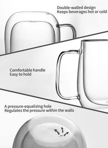 Tazas de Café de Vidrio de Doble Pared con Logotipo Personalizado al por Mayor, Tazas de Vidrio para Café Latte y Té con Asas - Product Image 2