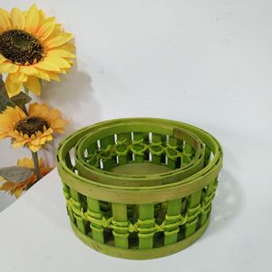 Panier <span class=keywords><strong>de</strong></span> rangement pour fruits et légumes tissés à la main en <span class=keywords><strong>copeaux</strong></span> <span class=keywords><strong>de</strong></span> <span class=keywords><strong>bois</strong></span> ronds tissés à la main, style jardin vert, emballage cadeau, tricot, panier cadeau - Product Image 6