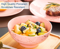 Service de vaisselle moderne en porcelaine marbrée rose poudré, écologique, compatible micro-ondes, sans BPA, 16 pièces (assiettes, bols, tasses) – Collection Luxe pour la cuisine