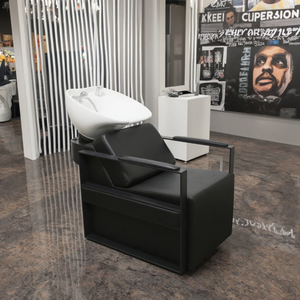 Modern Salon Spa şampuan kase sandalye siyah sentetik deri özel üretilen seramik lavabo fabrika toptan saç yıkama - Product Image 3