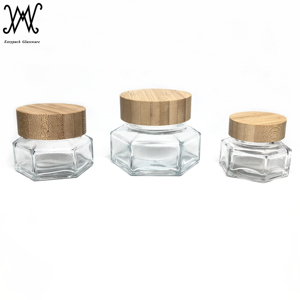 Pots hexagonaux en verre, 100 pièces, avec couvercles à vis en bois pour la <span class=keywords><strong>confiture</strong></span> au miel, crème cosmétique - Product Image 1