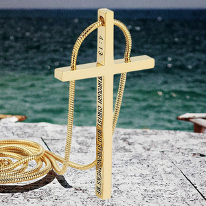 Cadena Unisex de Acero Inoxidable Chapada en Oro de 18k, Resistente al Agua, con Colgante de Cruz Grande, 20 Pulgadas, Marca OEM, para Fiestas - Product Image 3