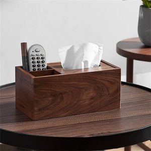 Boîte de rangement de bureau en bois rectangulaire avec compartiments, organisateur de bureau pour mouchoirs et fournitures de bureau - Product Image 2