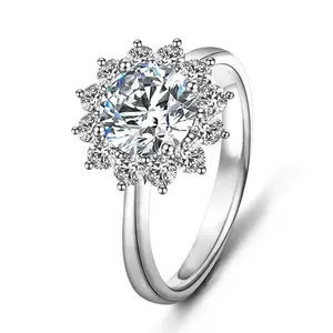 Moissan ite Vorschlag Ring Group eingelegte Moissan ite Snowflake Shaped Damen S925 Sterling Silber Ringe