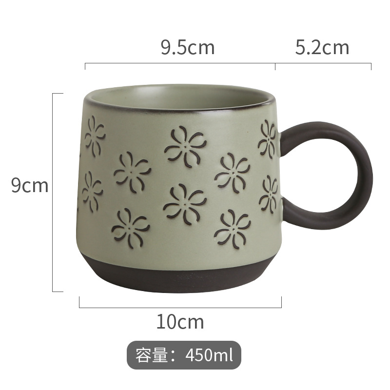 Taza de arcilla negra y verde horneada - Trébol de cuatro hojas