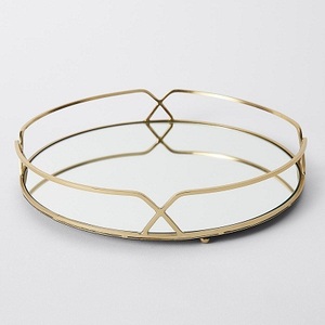 Haute qualité taille personnalisée conception à la main miroir plateau en verre nouveau laiton plaqué en acier inoxydable article décoratif le plus vendu - Product Image 2