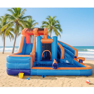 บ้านลมเป่าลม PVC แบบหนาพิเศษ พร้อมสไลเดอร์สองช่องสำหรับเด็ก ติดตั้งง่าย สวนน้ำขนาดเล็ก บ้านลมเป่าลมแบบคอมโบพร้อมบ่อบอล - Product Image 1