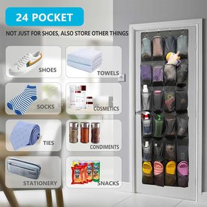 Over The Door <b>Shoe</b> Organizer 24 Pockets Breathable Mesh Hanging Storage Holder For <b>Shoes</b> Black Rectangle <b>Hook</b> Type - Product Image 6