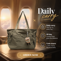 Sac fourre-tout léger en nylon pour femme avec poche latérale zippée, grande capacité, sac à bandoulière, pendentif breloque en peluche, broderie décontractée pour le travail