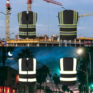 سترة عمل شبكية صيفية سوداء للرجال والنساء بشعار مخصص للبناء مرحبا فيس ملابس العمل مع جيوب وسحاب أمامي - Product Image 5