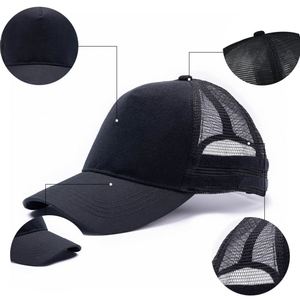 Gorra de béisbol con parches intercambiables, gorra de cinco paneles de malla negra tipo trucker - Product Image 3