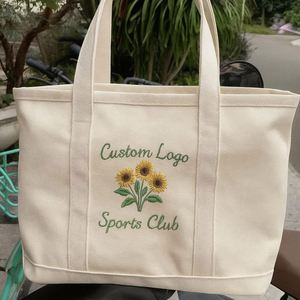 Embroidery Cotton Canvas Reusable Customized Letter Logo Two-Tone Accent Sporty Gusseted Tote <b>Bag</b> With Pocket - Product Image 2
