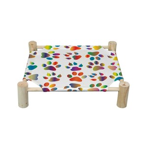 Cama pequeña de tela de lino transpirable lavable, hamaca cuadrada elevada para gatos con marco de madera, cama para mascotas en blanco por sublimación - Product Image 3