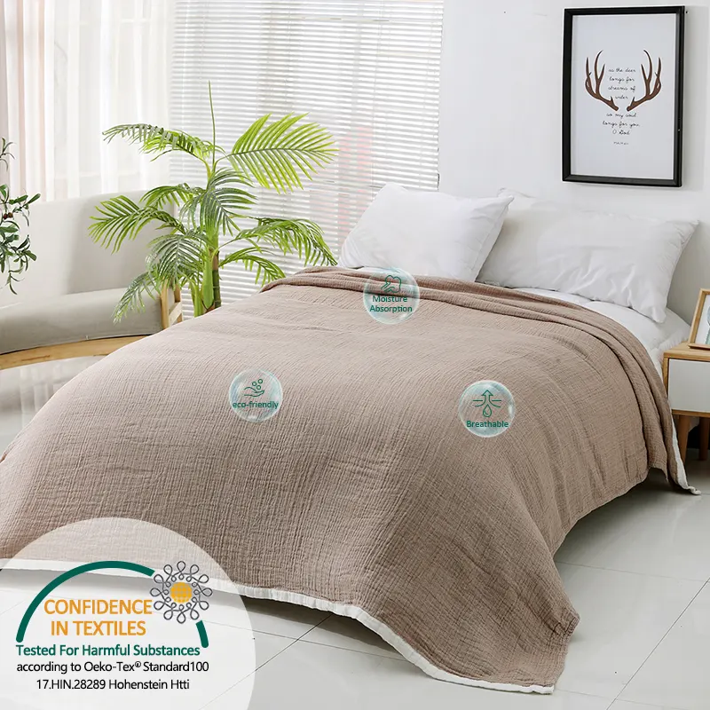 Diskon besar 100% katun selimut lempar OEKO bersertifikat katun organik seprai tempat tidur Super lembut selimut