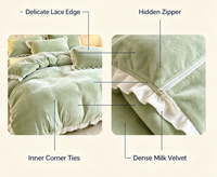 Parure de lit unie en velours de lait épais, style Ins, avec drap plat tissé à bordure dentelle, impression réactive, chaude pour l'hiver