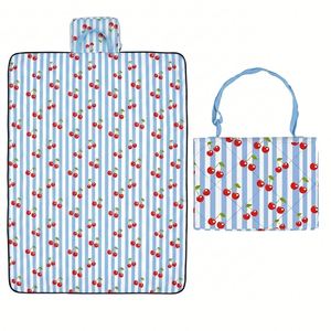 Cherry Print Picnic Sand Waterproof <b>Foldable</b> Quilted Outdoor Mat With Carry <b>Bag</b> Family <b>Beach</b> Park Blanket - Product Image 1