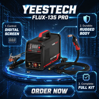 YEESTECH FLUX-135PRO Machine à souder numérique 3-en-1 sans gaz MIG/Lift TIG/Stick avec affichage numérique 135A 220V 10-25 Torches Lift TIG