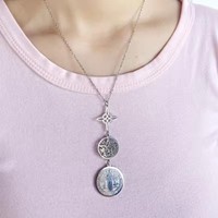 Collar con Colgante de Triple Protección, Nudo de Bruja, Pentagrama, Tetragramatón, San Benito, Acero Inoxidable, Amuleto Espiritual