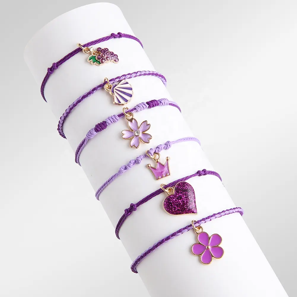 Ciondoli personalizzati in lega di zinco Multistyle corona fiore uva con bracciali regolabili in corda intrecciata