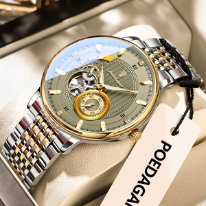 POEDAGAR Montre-bracelet de luxe pour homme, lumineuse, avec tourbillon ajouré, en acier inoxydable, mécanique automatique, Reloj - Product Image 1