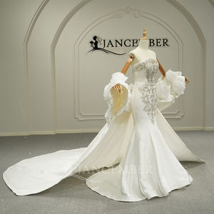 Robe de mariée sirène en satin à col bateau avec cristaux et jupon fleuri Jancember GT26003 - Product Image 2