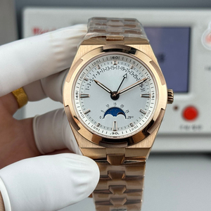 Montre de tous les jours haut de gamme, bracelet intégré tout or rose avec cadran bleu et phase de lune - Product Image 4