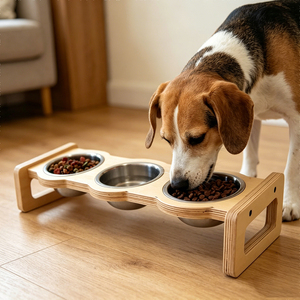 Estación Elevada para Comida y Agua <span class=keywords><strong>de</strong></span> Perros y Gatos, con Base Antideslizante <span class=keywords><strong>de</strong></span> Madera Natural, Construcción Duradera, Ideal para Uso en Interiores - Product Image 3